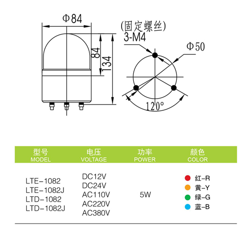 启晟Φ80mm LTE-1082灯泡旋转警示灯产品参数